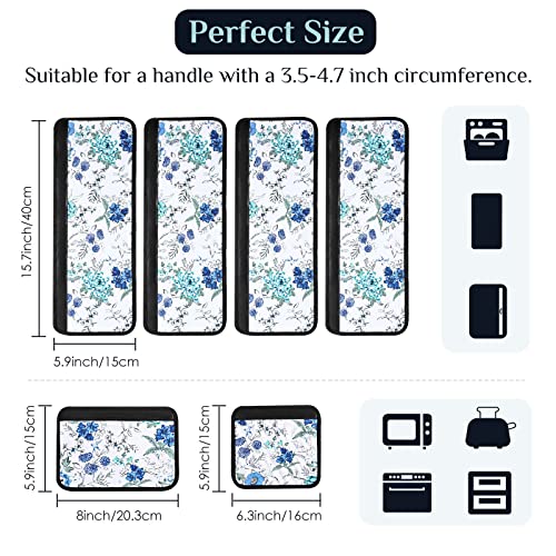 Image of Nuovoware Refrigerator Door Handle Covers, Fridge Handle Covers Set of 6 for Kitchen Appliance, Washable Decor Cloth Keep Fridge Microwave Dishwasher Oven from Oil Fingerprint Stain, White Flowers