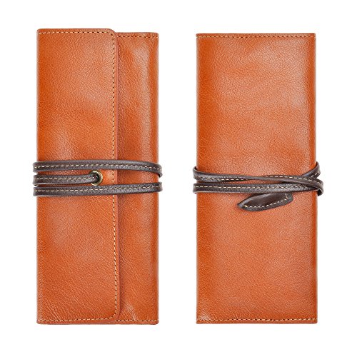 Image of ZLYC Handmade Leather Pencil Case Soft Roll Bag Stationery Gift,Brown