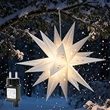 OUILA 3D Leuchtstern Weihnachtersstern, 60cm Warmweiß Herrnhuter Stern Außen Stromversorgung mit Stecker Leuchtsterne Weihnachten Draussen mit Timer 7M Zuleitung 3d Stern Aufhängbar für Weihnachtsdeko