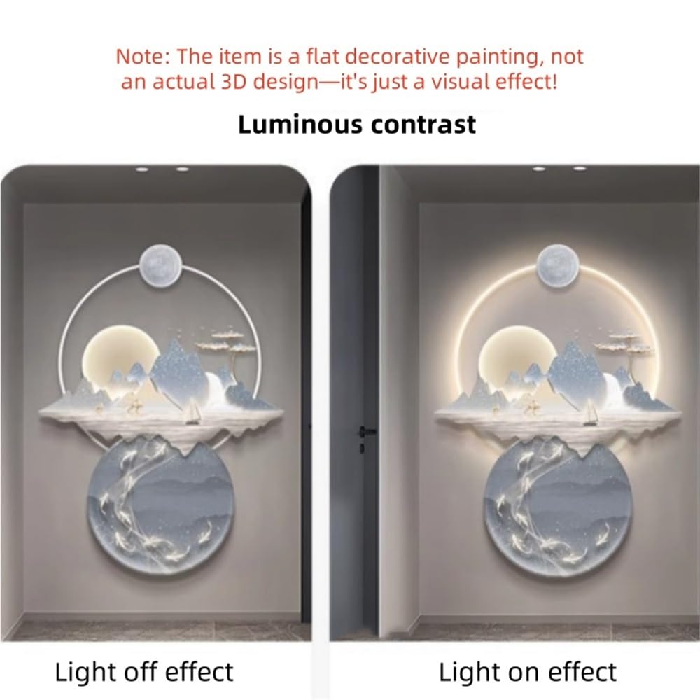 Cuadro de Pared con Luces, Moderno Cuadro Decorativo LED en Relieve, decoración de Pared con visión 3D, con Enchufe, Ideal para Sala de Estar, Comedor y Entrada (A, 100 x 75 cm)