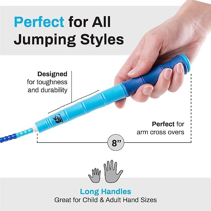Buddy Lee Springseil mit Perlen – blaue, bambusförmige Griffe,weiche TPU-Perlen, hochdichtes Nylonseil,perfekte Wahl für Schulen,ideal für Seilfreigabe,Kinder und Erwachsene