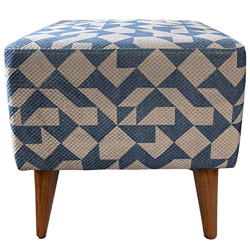 Pyramid Home Decor Mid Century Modern Fabric Ottoman Stool for Vanity - Square Ottoman Seat with Wood Legs - 16.25 x 16.25 x 16.25 Inch Foot Stool Ottoman