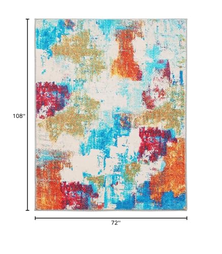 Carvapet Rugs for Living Room, Colorful Modern Abstract Low Pile Large Carpet with Rubber Backing, Foldable, Non Slip Machine Washable (9 x 6 Feet Rectangular, Red Area Rug)