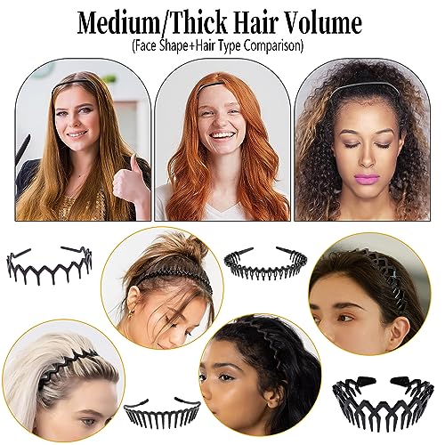 Eowppue 6 Pcs Curly Thick Hair Headband Sharks Tooth Headband for Women Girls Plastic Hair Bands Wavy Hair Comb Headband Hard Hair Bands for Women Men Girls 5 Styles - Image 3