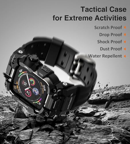 Image of ULTIMAL Rugged Case with Band for Apple Watch 44mm,Compatible with Apple Watch Series SE 3 /SE 2 /SE Generation /6 /5 /4, Military Grade Shockproof Bumper Cover for iWatch Tactical Band Men (Black, 44mm)