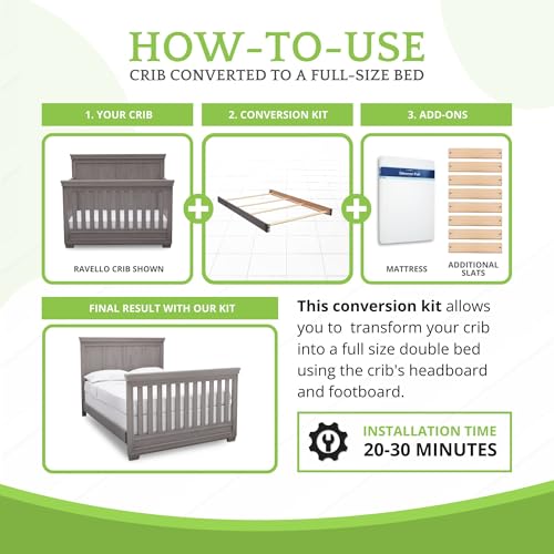 Image of Full-Size Conversion Kit Bed Rails Compatible with Delta Children Convertible Cribs - Solid Wood Rail #0050 - Toddler and Adult Bed Rail for Full-Size Beds - Baby Furniture (Storm - 161)