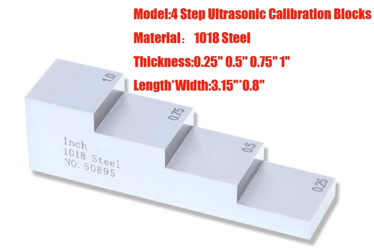 Ultrasonic Thickness Gauge Calibration Block 4 Steps 0.25'' 0.5'' 0.75'' 1'' 1018 Steel Calibration Test Block for Thickness and Linearity in NDT Testing