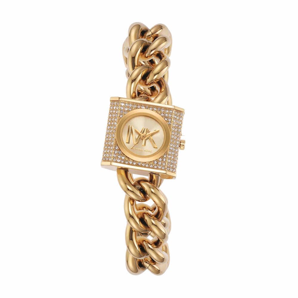 Michael KorsChain Lock Watch for Women, Quartz Movement with Stainless steel or Leather strap