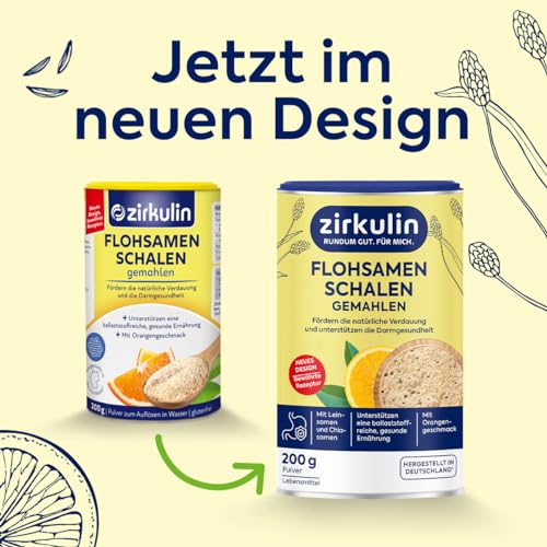 Zirkulin Flohsamenschalen gemahlen mit Chia und Leinsamen, hochwertige Ballaststoffe zum Trinken mit Orangengeschmack 1 x 200g