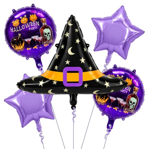 Image of Halloween Balloon Set oF 5 Piece Witch Hat, Star and Round Balloons