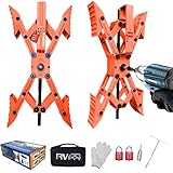 Camper X-Shaped Wheel Chock Stabilizer, 2 Sets RV Stabilizer Wheel Chock Scissor, X Chocks Wheel Stabilizer for Travel Trailer Tires Allow Drill Adjust with Hex Socket, Tool Kit and Password Locks-Red