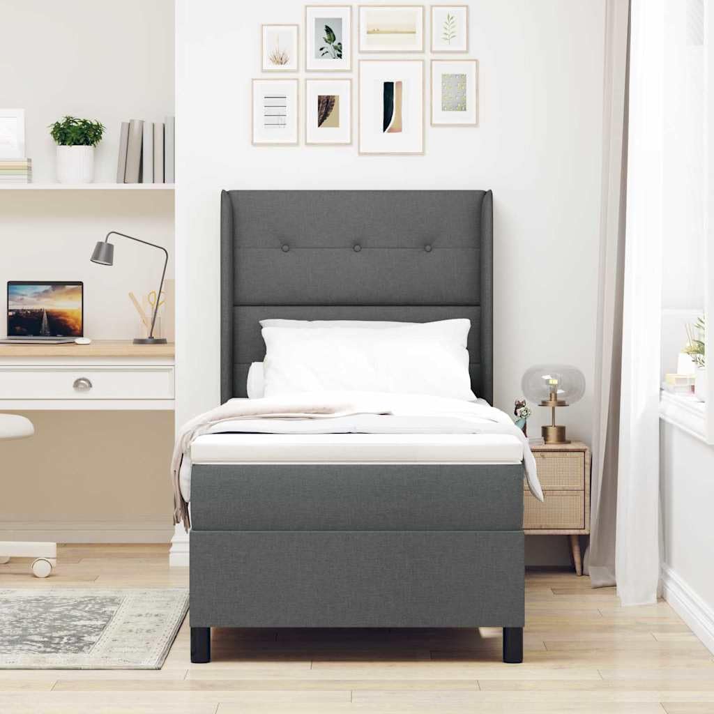 Cama con somier LED gris oscuro con cabecero, 80 x 200 cm, tela, cama de madera maciza con somier y colchón, tiras LED RGB, cabecero ajustable, cama individual compacta para dormitorio