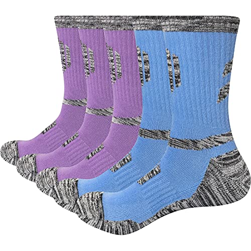 YUEDGE 5 pares de calcetines de senderismo de algodón para mujer (morado/azul, talla 9-12) Cover