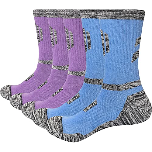 YUEDGE 5 pares de calcetines de senderismo de algodón para mujer (morado/azul, talla 9-12)