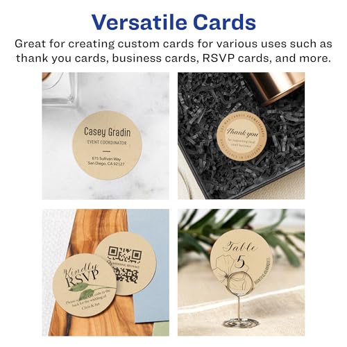 Avery® Printable Round Business Cards, Sure Feed® Technology, 2" Diameter, Kraft Brown Cardstock, Print-to-the-Edge, Laser/Inkjet Cards, 120 Total by Avery - Used condition - Image 3