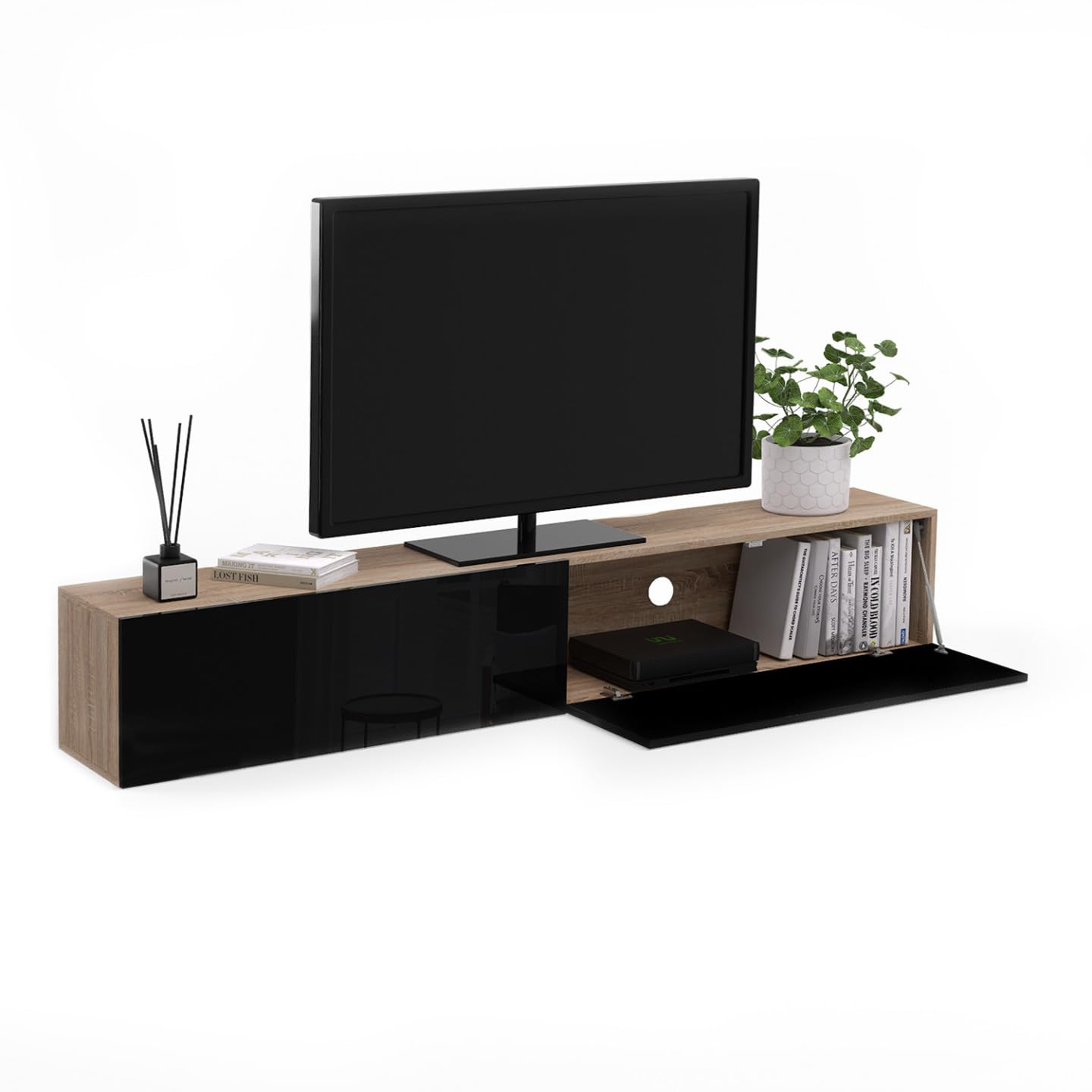 IDMarket - Mueble para TV Elio 180 cm, 2 puertas, madera y negro