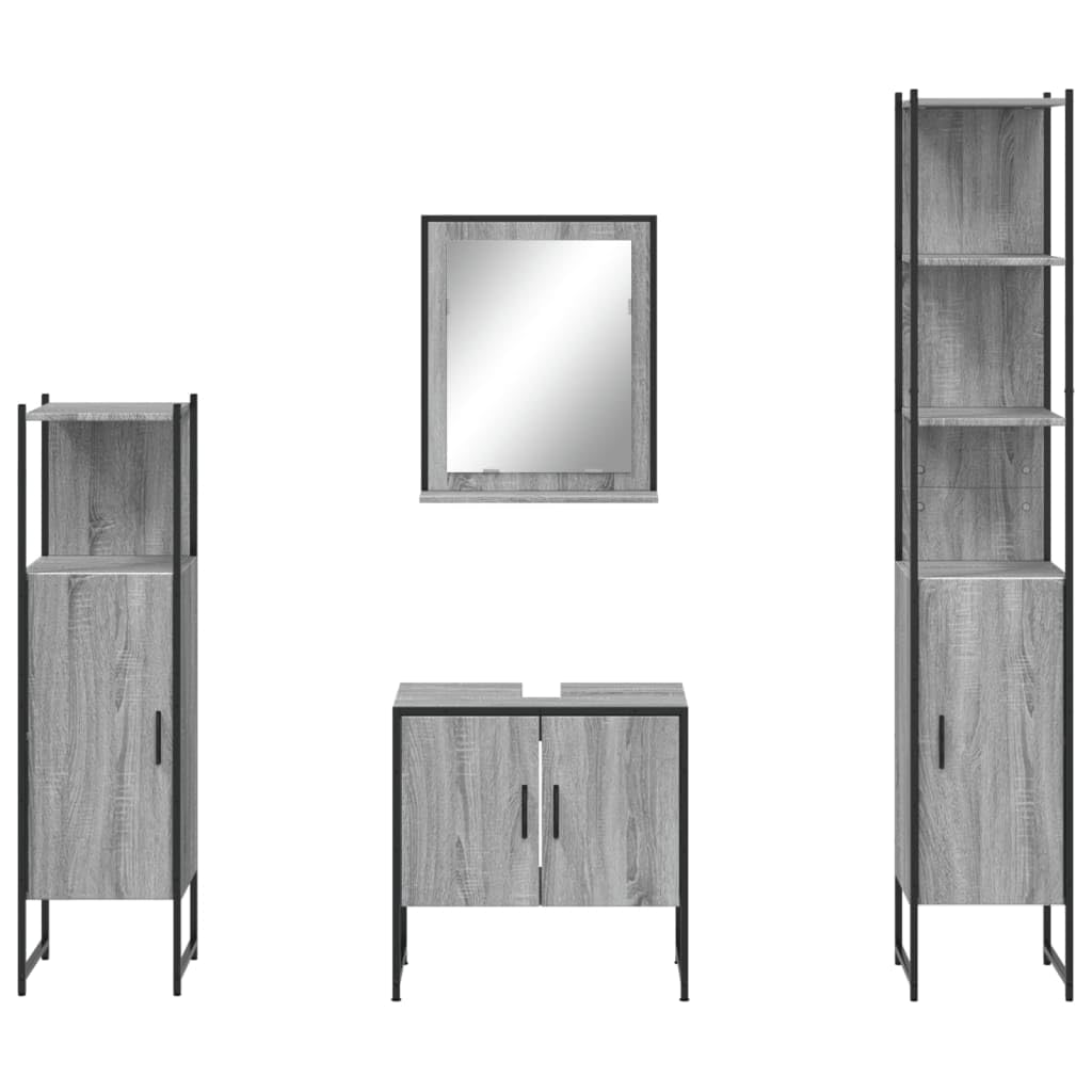 Fengshui Juego de muebles de baño de 4 piezas de color gris de madera y acero con recubrimiento en polvo con mucho espacio de almacenamiento, incluye espejo con estante para utensilios de baño como