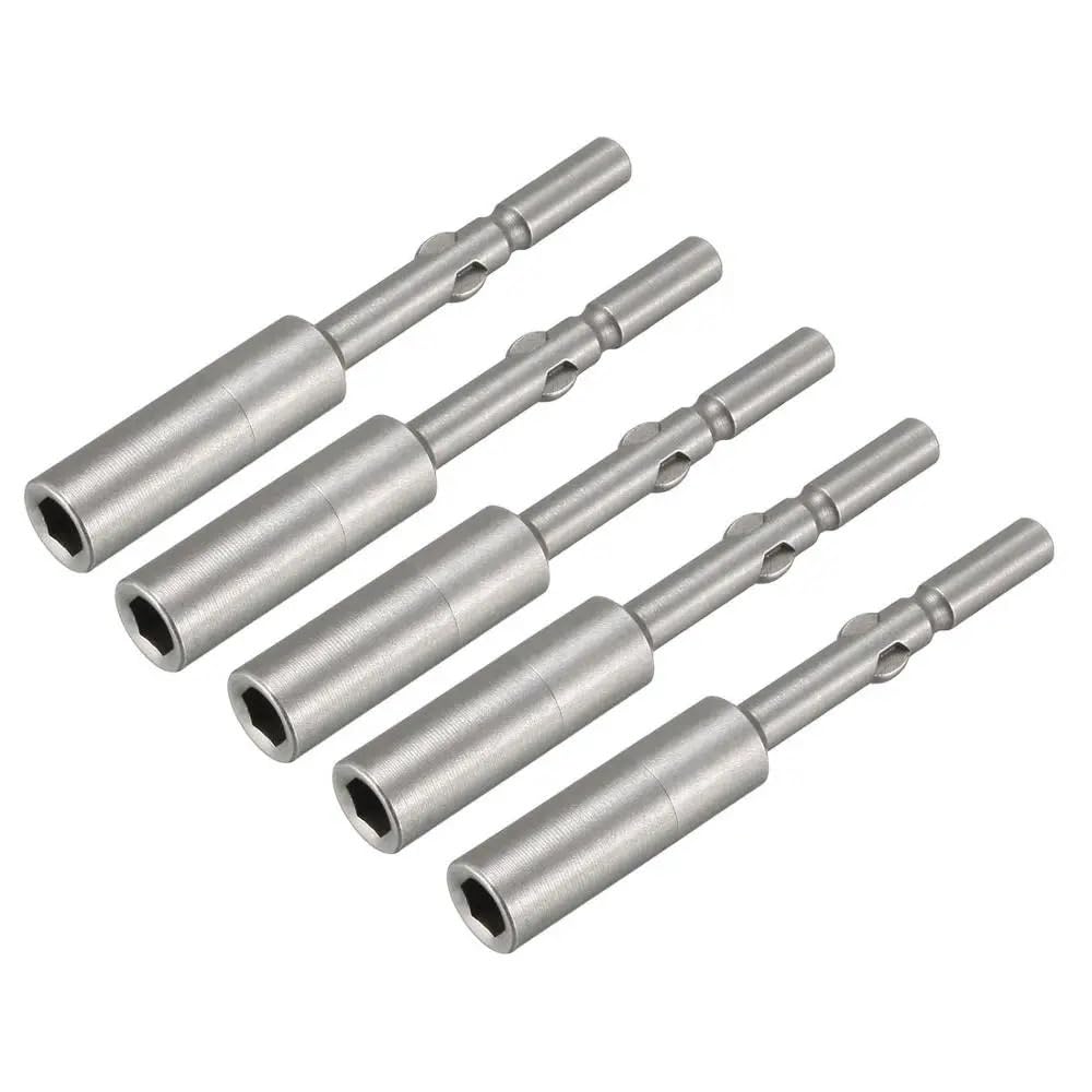 Jkhgajgew 6Mm 5Pcs 5Mm Driver Tip Nut Setter 5Mm 5.5Mm Hex Socket Round Shank Cr-V Non-Magnetic 65Mm/2.56" Length Hardware Tools(6Mm)