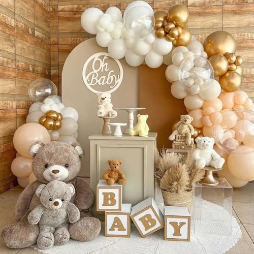 Image of Netural Balloon Set, Double Stuffed Beige Cream Tan Gold Balloons Blush White Sand Boho Balloon for Netural Baby Shower Gender Reveal Bridal Birthday Wedding Party Decorations