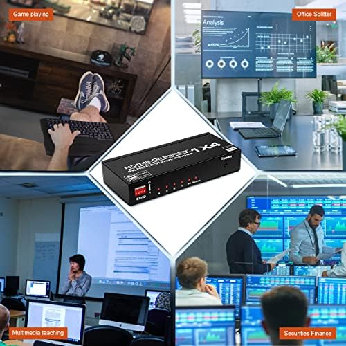1X4 HDMI Splitter 4K@60Hz, HDMI 2.0 & HDCP 2.0 Audio Video Distributor, Support Ultra HD 1080P & 3D, Compatible with Xbox PS3/4 Roku Blu-Ray Player