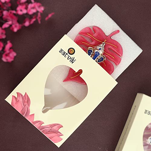 SATVIK 1Pc Resin Pan Patta Ganesh Decorative Wall Hanging Showpiece Lord Ganesha on Leaf Home Decor Indian Housewarming Return Gift bulk Good Luck Ganesha Face Sculpture Figurine Pooja Decoration Item - Image 5
