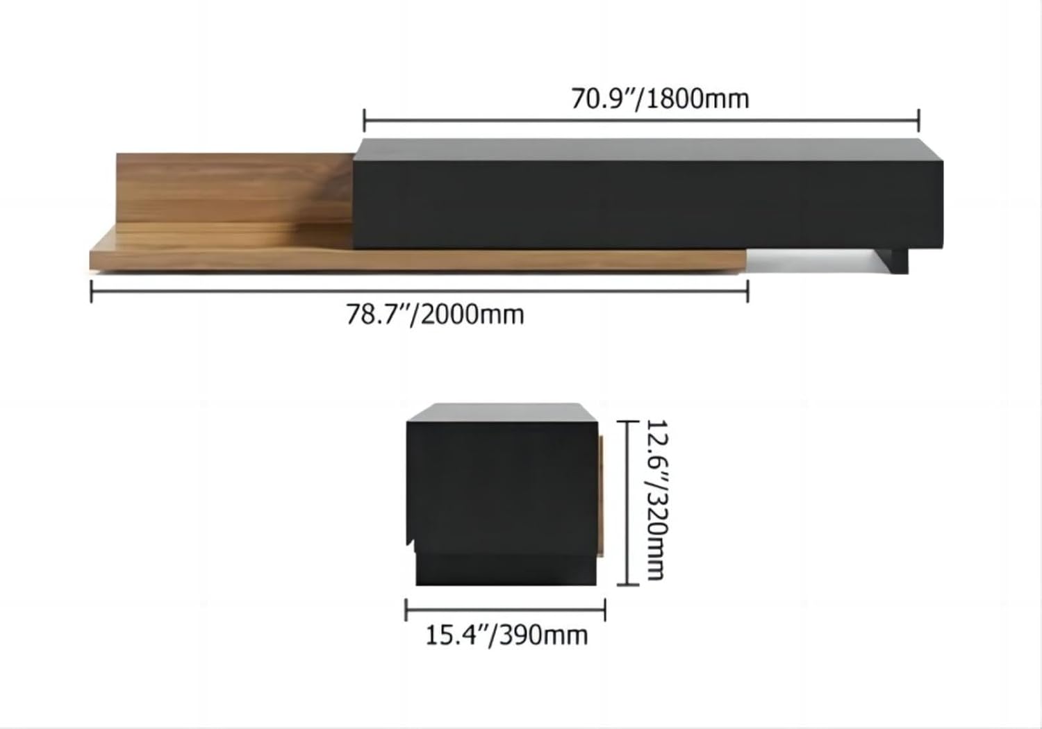 homary Wood Extendable TV Stand Rectangle Entertainment Center Media Console with 3-Drawer (Black & Walnut)