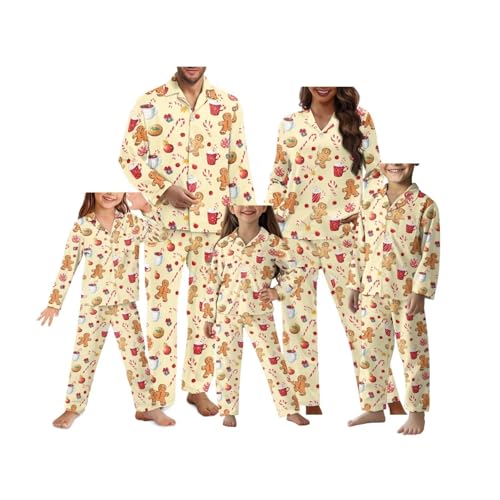 Family Pajamas Set for Daily or Holiday Wear Loose V-Neck Button Down Washable