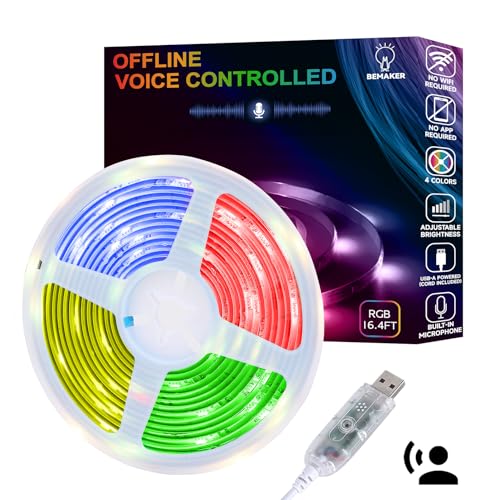 Tira de luces LED RGB con control por voz, 16.4 pies miniatura 1