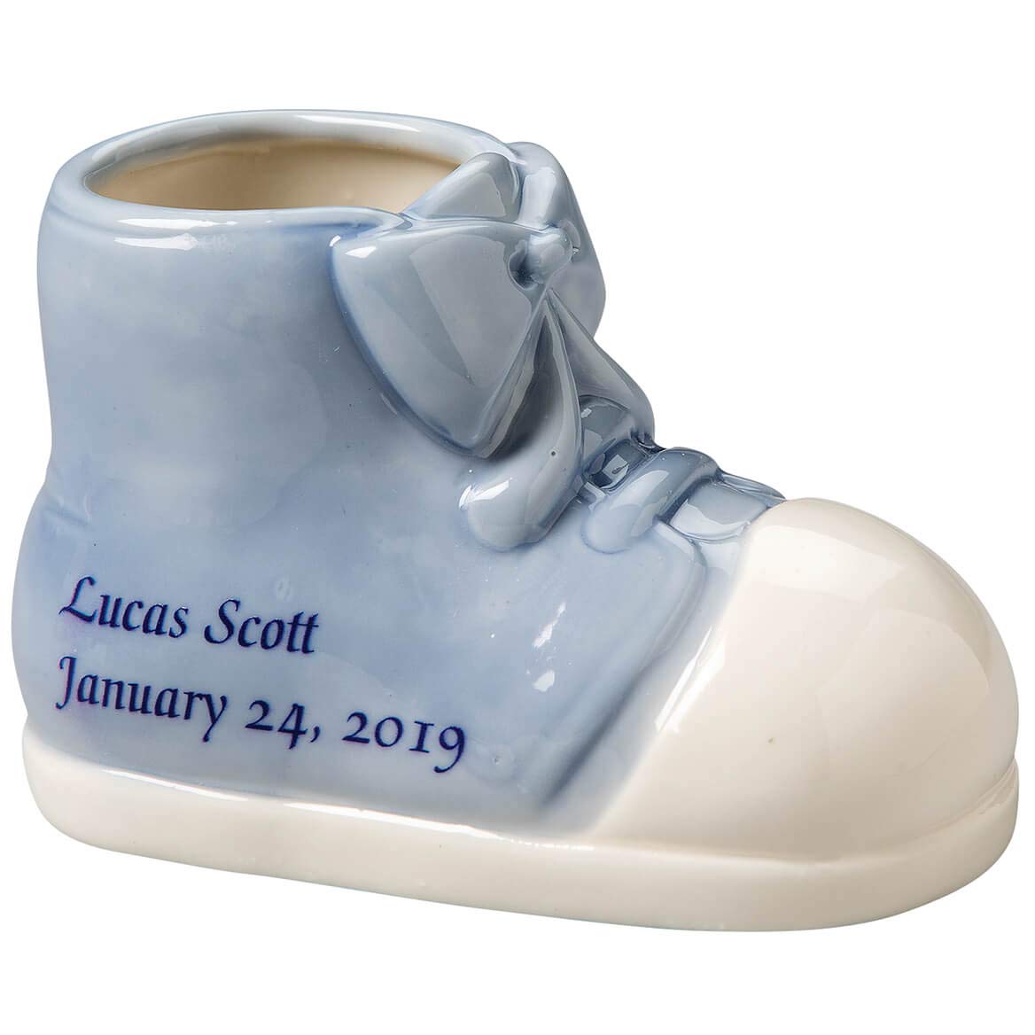 WalterDrake Personalized Heirloom Baby Bootie, Customized Keepsake Shoe, Ceramic, Blue