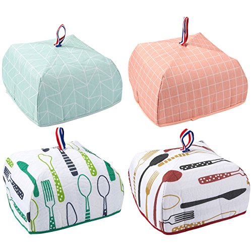 4-Pack Food Cover - Portable Thermal Pop-Up Food Cover, Small Collapsible Food Tent, 4 Designs, 9.5 x 5.5 x 9.5 Inches