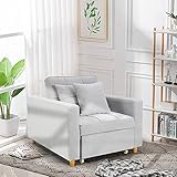 Oyerol Sofa Chair Convertible Sofa Bed 3-in-1 Sleeper Chair Bed Multi-Functional Adjustable Recliner Single Bed Chair with Modern Linen Fabric(Light Grey)