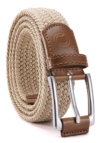 Image of Chaoren Leather Ratchet Belt 2 Pack Dress with Click Sliding Buckle 1 3 /8 inch in Gift Set Box - Adjustable Trim to Fit