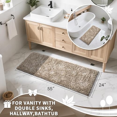 Image of Yimobra Long Bathroom Rugs Runner 55x24 Inch, Extra Thick Soft Absorbent Chenille Bath Mat, Non Slip Machine Washable, Quick Dry Bath Rugs for Bathroom Floor, Tub and Shower, Camel