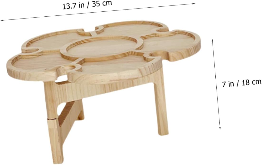 Portable Folding Wine Table Outdoor Picnic Beverage Holder 35cm Diameter Wooden Tray Beach Camping Compact Table for Wine Lovers