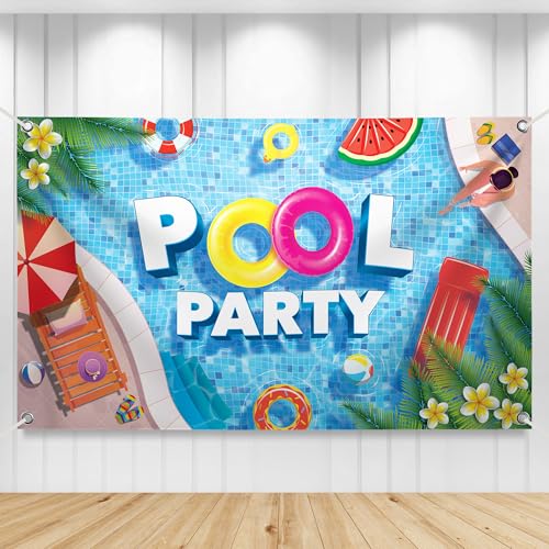 Image of KatchOn, XtraLarge Pool Party Banner - 72x44 Inch | Pool Party Banner, Pool Party Decorations | Summer Backdrop for Summer Party Decorations | luau, Summer Pool Birthday Party Decorations