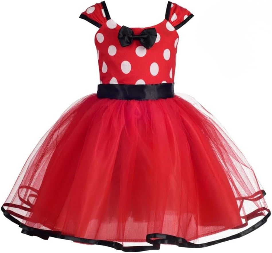 Princess Costume Fancy Dress Up Costume with Mouse Ears Hair Hoop for Kids Girls, Halloween Birthday Party Mini Polka Dot Tulle Skirt, Age 3-4 Years (Tag Number 120), Red