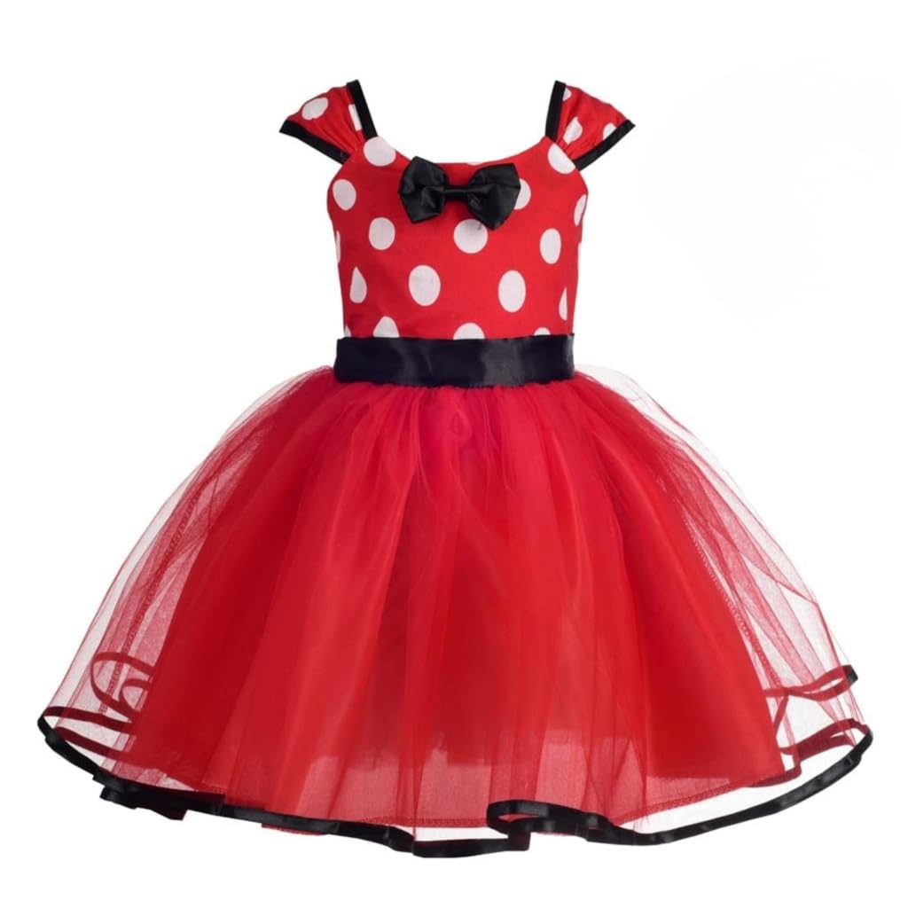 Lito Angels Deguisement Robe Princesse Souris Enfant Fille, Anniversaire Fete Halloween Carnaval, avec Oreilles de Souris Serre-tete, Taille 4-5 ans, Pois Rouge (étiquette en tissu 130) - 1