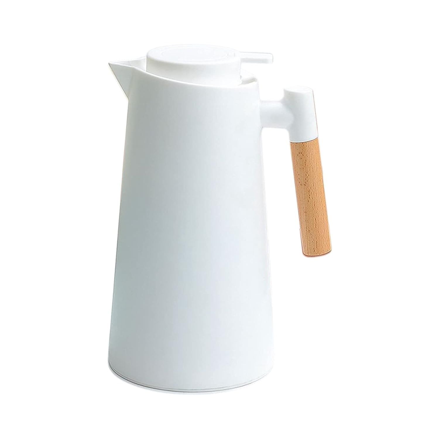Soko HeritageWood 1 Litre Thermal Carafes Coffee/Tea,24 Hours Heat Retention,Double Insulated Vacuum Flask/Jug/Dispenser/Kettle for hot & Cold Beverage with Wood Handle LS-057 (White)