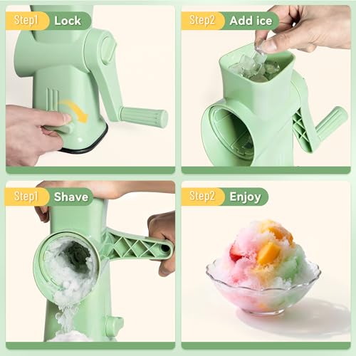 Image of Rotary Ice Shaver Manual - Stainless Steel Blade, Quick Labor-Saving Handle, Safe Stable Suction Base, Home Using Snow Cone Maker Machine for All Ice Cubes