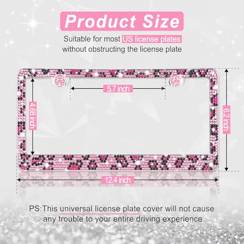 Image of Amiss Bling License Plate Frame for Women, 2Pack Rhinestone Handcrafted Crystal Premium Stainless Steel, Stainless Steel Car Decorative Accessories with Diamond Sparkle Glitter Caps