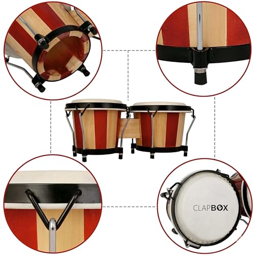 Image of Clapbox Bongo ZHB-108A (6''+7'') with Padded Bag and Tuning Key, Striped Design