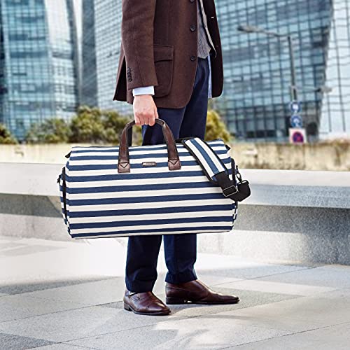 Modoker Carry on Garment Bags for Travel, Convertible Garment Duffel Bag with Shoulder Strap for Men Women- 2 in 1 Hanging Suitcase Suit Travel Bags (Blue/White Striped)