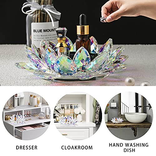 Large Crystal Lotus 7'' Width Candle Holder Tealight Pillar Candle Holder Candlestick, Glass Votive Candle Holder For Christmas Wedding Dinner Table Decor #TOP6