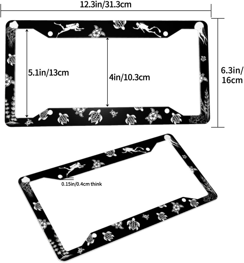2PCS Sea Turtle License Plate Frame - I'd Rather Be Scuba Diving License Plate Frame Fashion Auto Accessories Decorative Front and Rear Car Tags,Tropical Hawaii License Plate Frame for Men & Women