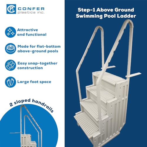 Confer Plastics Step-1X: Sturdy Above Ground Entry System, Dual Handrails, Slip-Resistant Steps, Supports 400 lbs, Easy Install, Gray – Made in USA, Warm Grey with Warm Grey Treads