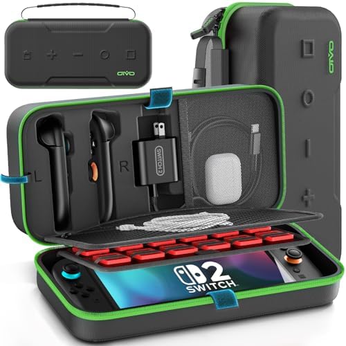 OIVO Carrying Case Compatible with 2025 Nintendo Switch, Portable Switch 2 Travel Carry Case Fit for Joy-Con 2 & Adapter, Hard Shell Protective Pouch Bag with 24 Game Slots, Green