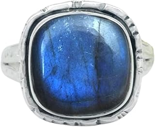 Serene Labradorite Engagement Ring, Healing Labradorite Ring, Sterling Silver Ring With Natural Gemstones For Wedding Gift, Promise Ring, Cushion Stone Ring, Blue Fire Labradorite Ring