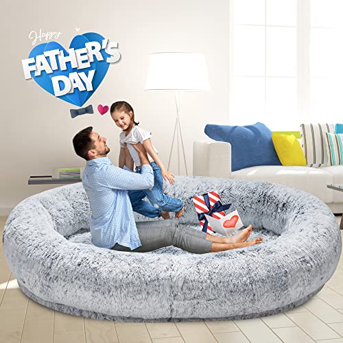 Homguava Large Bean Bag Bed For Humans Beanbag Dog Bed Human-Sized Large Dog Bed For Adults, Pets, 75.5"X55"X12" Large Size With Blanket, Grey Plush #TOP1