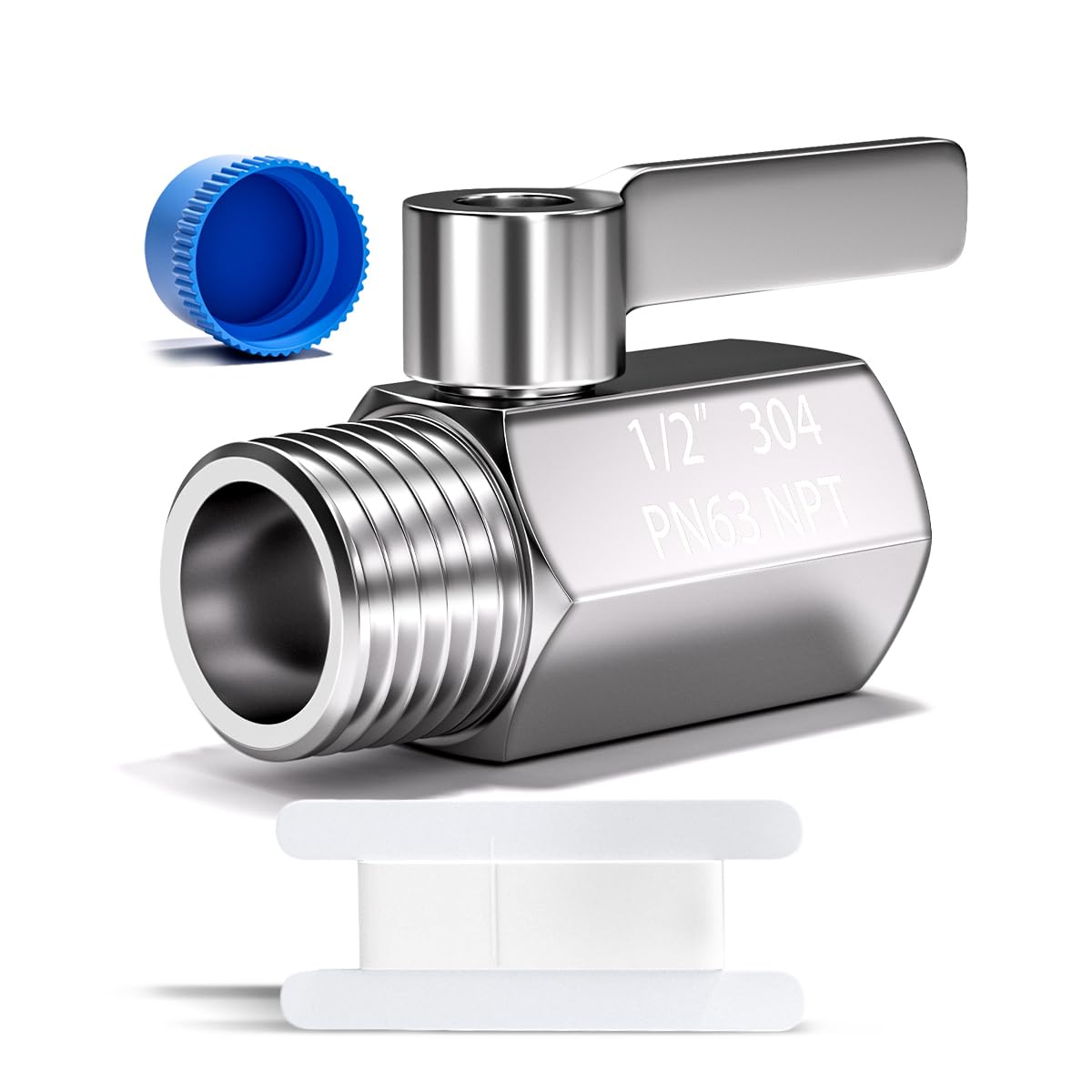 304 Stainless Steel Showerhead Shut Off Valve with Handle, Mini Ball Valve 1/2" Female X Male NPT, Water Flow Control Valve Regulator Chrome, ShowerHead Flow Control Valve