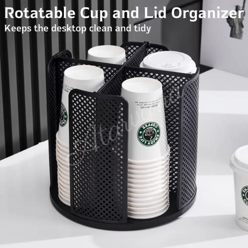 Rotatable Coffee Cup Dispenser with 4 Compartments, Atavarna Cups and Lids Holder for 5-16oz Cups Organizer for Restaurant, Coffee Station, Bar, Office, Home-9.25" x 9.25" x 8.66" by Atarvana - Image 2